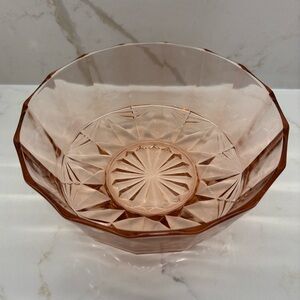 Vintage KIG Indonesia Pink Pinwheel Kite Pattern Pressed Glass Bowl